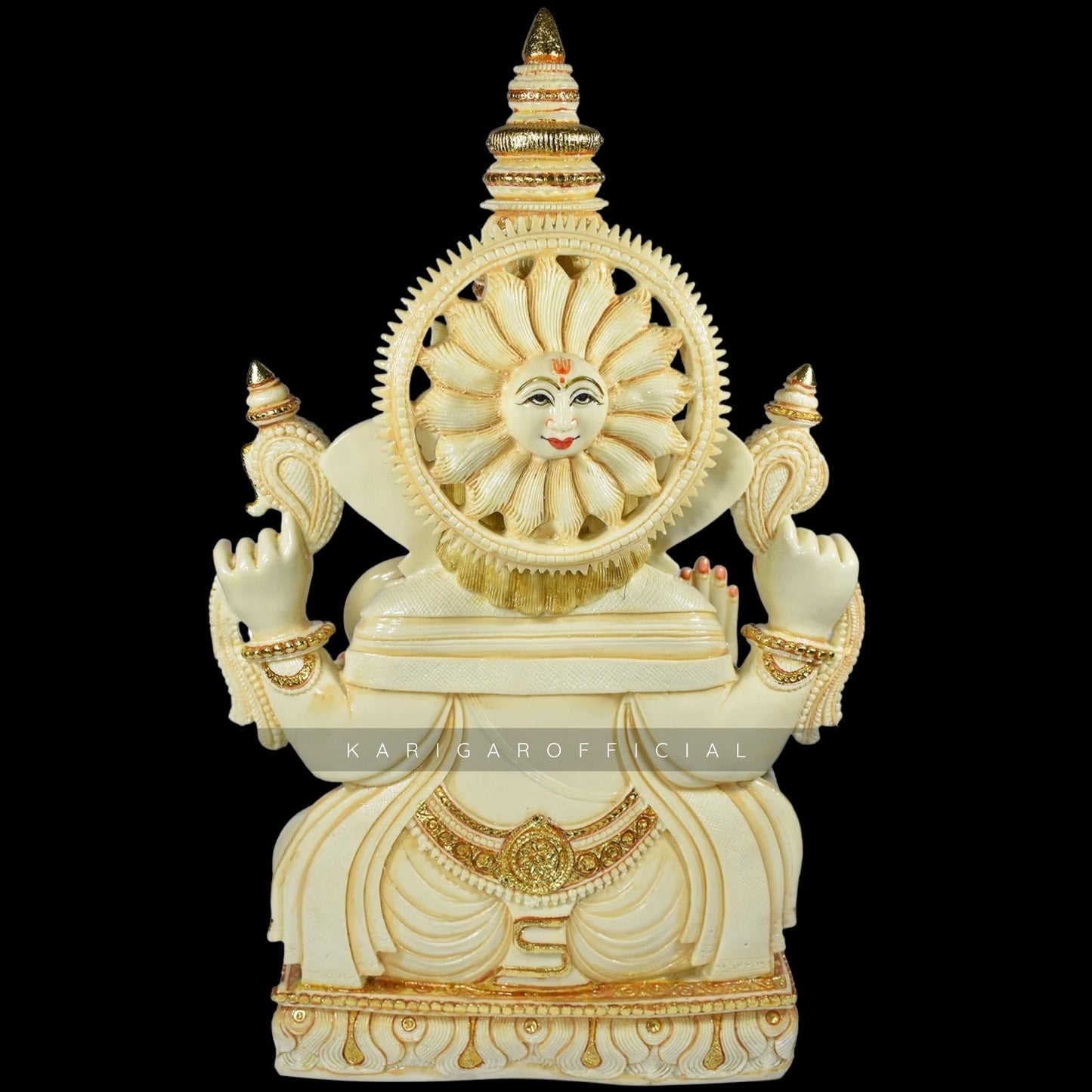 Ganesha Statue Murti, Large 18 inches Yellow Golden Ganpati, Hindu Religious Prosperity God, Good Luck Elephant, Marble Ganapati Idol, Vinayak Deity Home Temple Sculpture, Office Housewarming Gifts