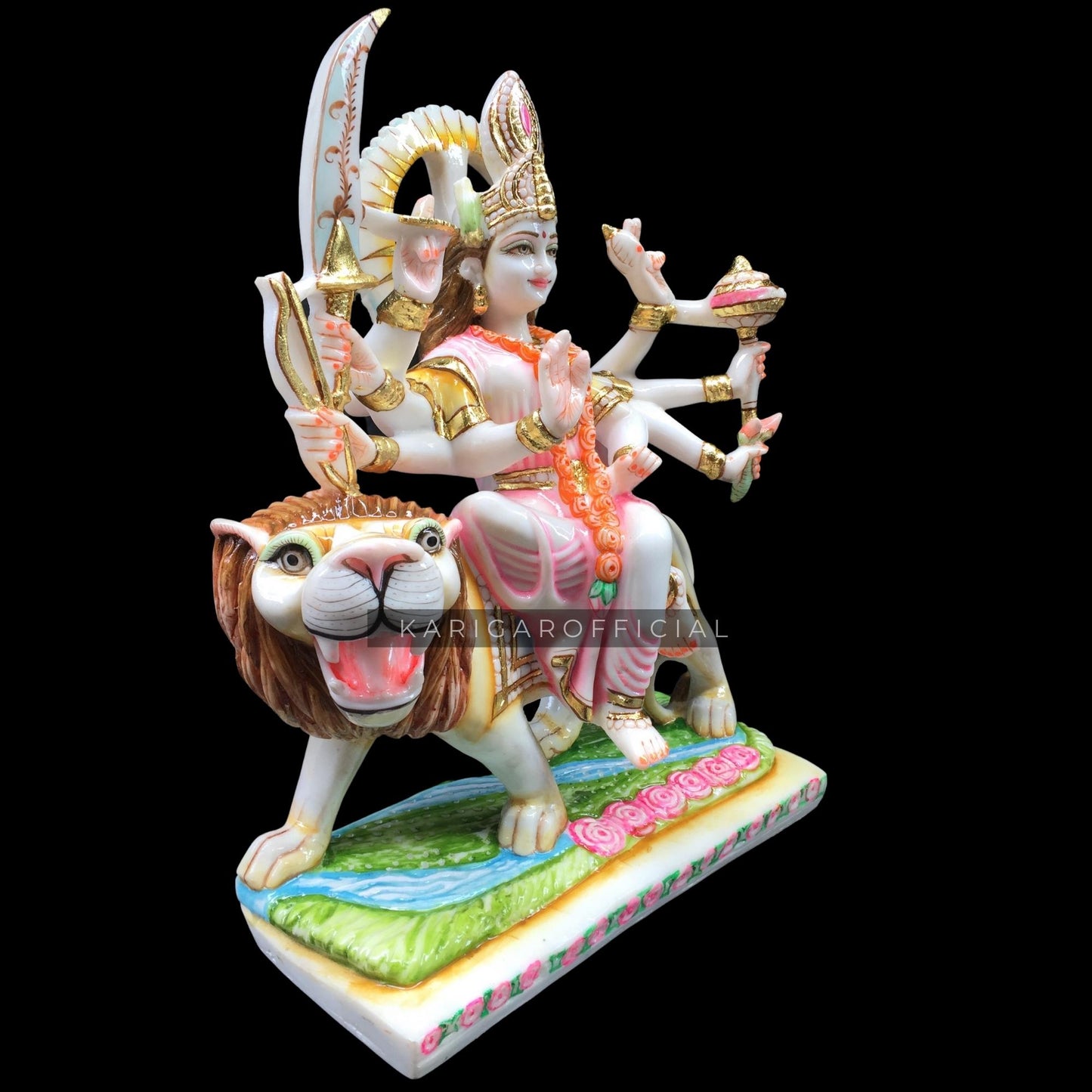 Estatua de Durga Murti Grande 18 pulgadas Figura de mármol Durga Shaila Putri Kali Escultura Amba Sentado en una estatua de león para Navratri Puja Maa Sherawali Adi Shakti Potente templo hindú en el hogar Regalo de inauguración de la casa