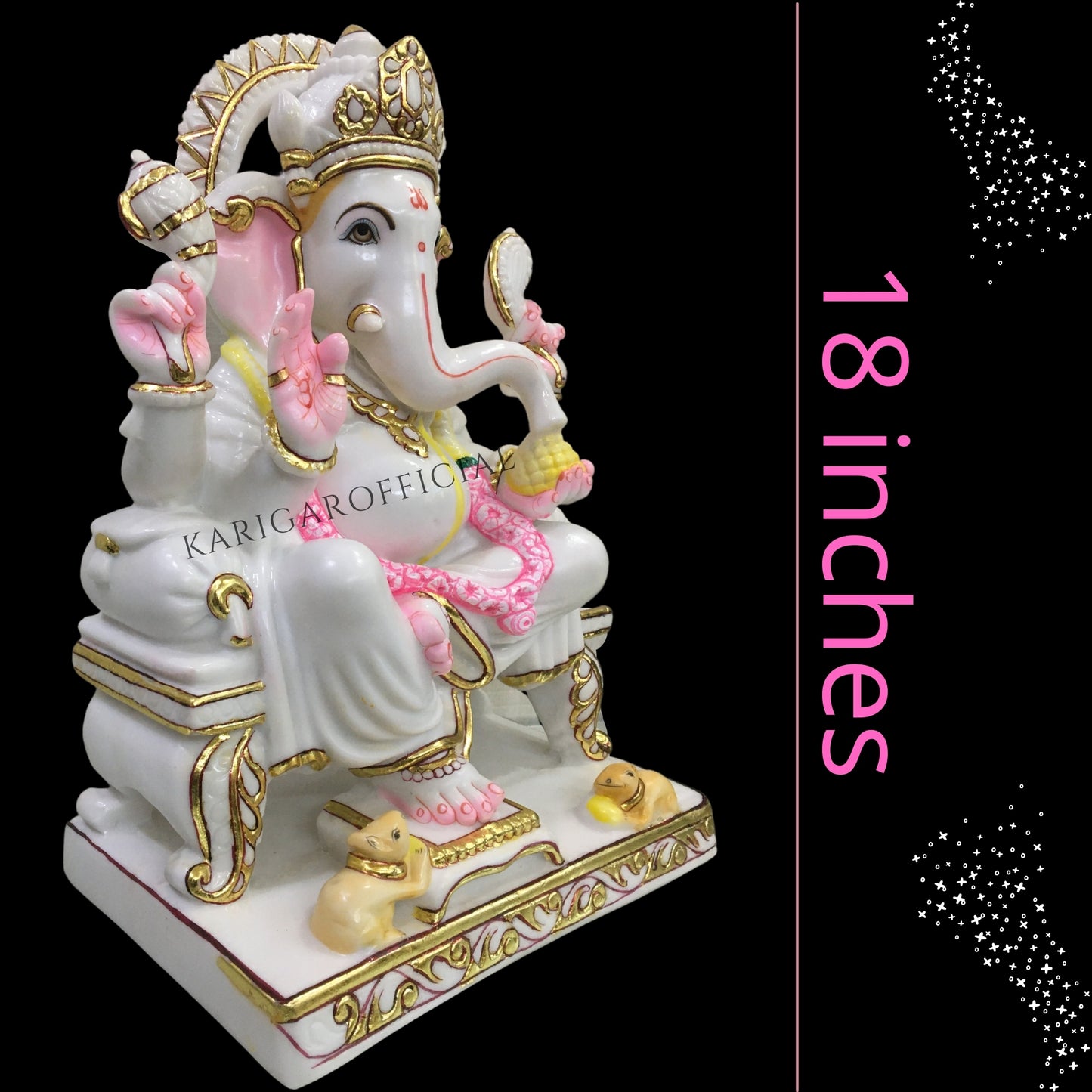 White Pink Cute Ganesha Large 18" Marble Idol Best Housewarming Gifts