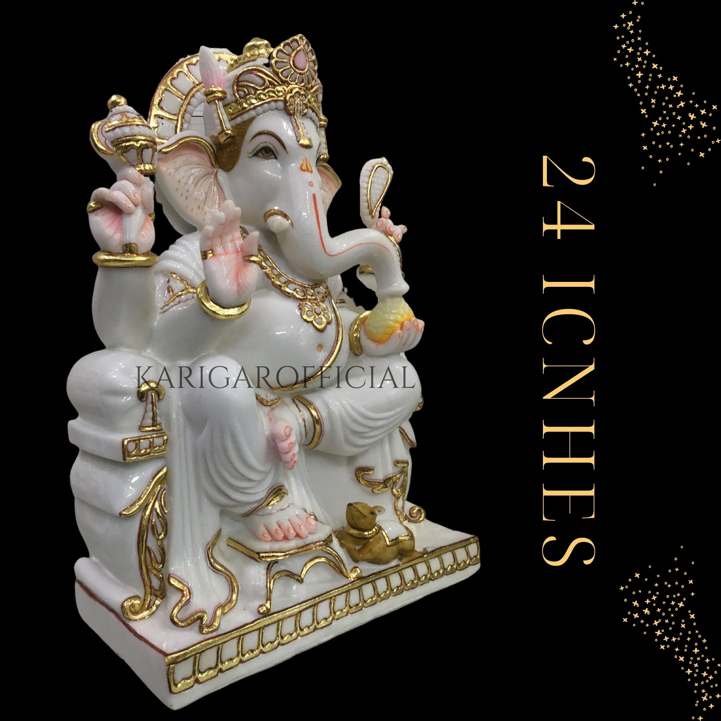 Estatua de Ganesha Murti 24 pulgadas Mármol de oro blanco Ganapati Idol Regalo perfecto para el hogar Primer Ganesha