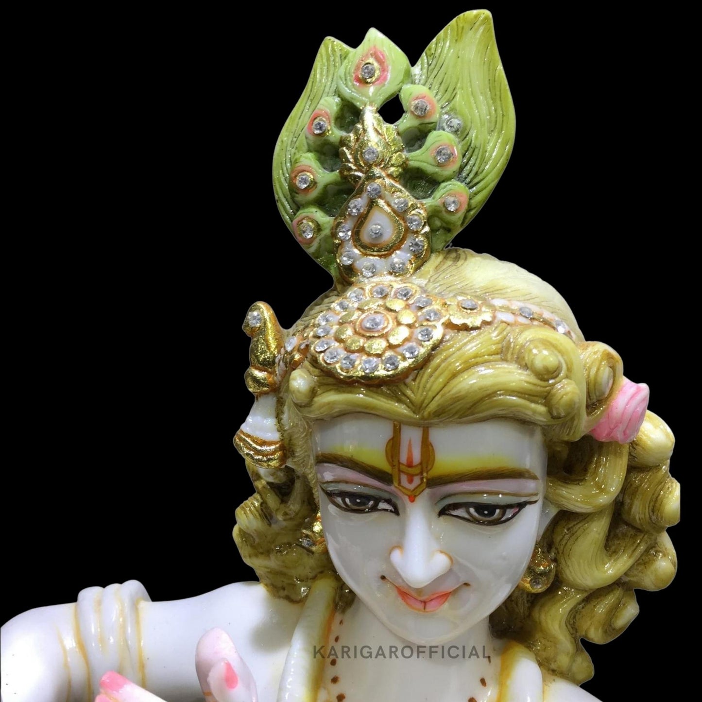 Krishna Statue, Large 24 inches Krishna Idol, Stone Jewelry Studded Marble Krishna Figurine, Hindu God Handpainted Murlimanohar Murti, Home Temple Pooja Housewarming Anniversary Gifts Sculpture