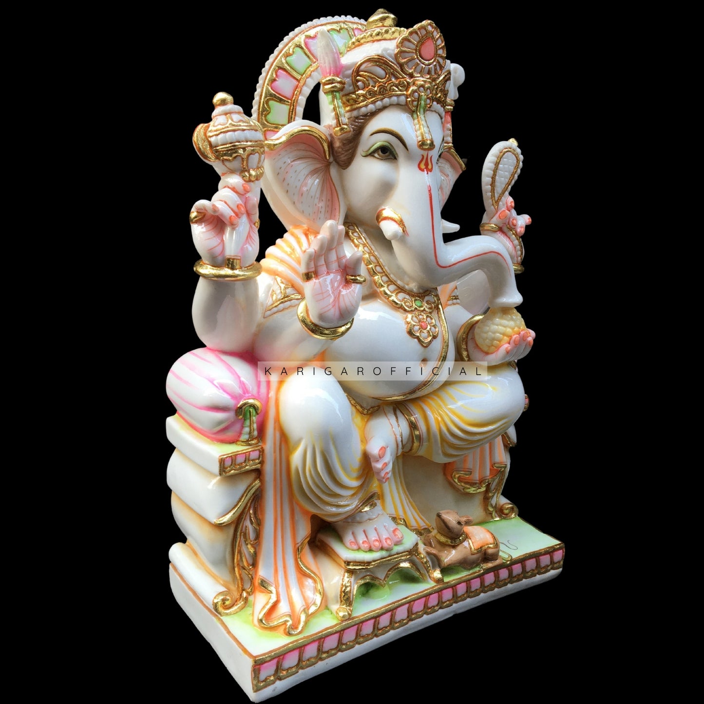 Estatua de Ganesha grande de 24 pulgadas, ídolo de Ganapati de mármol multicolor para regalos de inauguración de la casa del templo del hogar