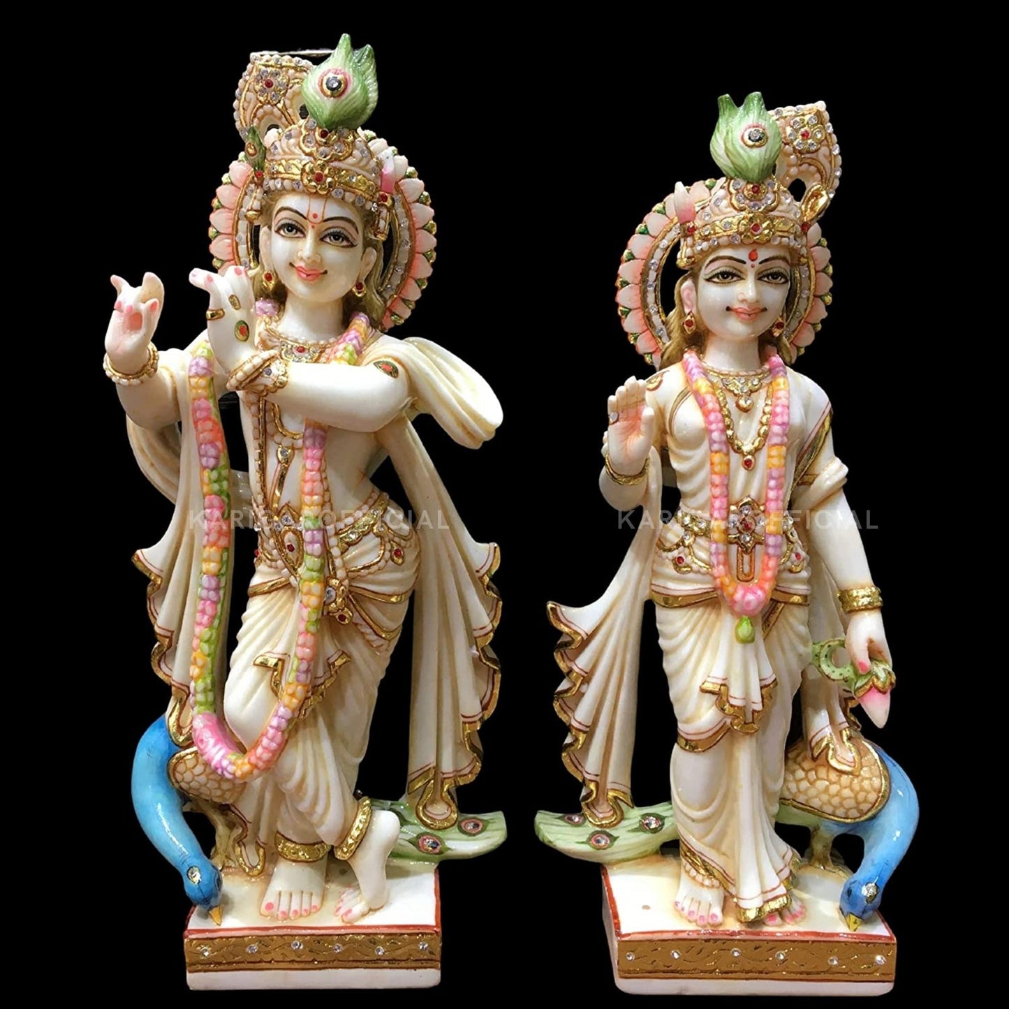 Estatua de Radha Krishna 18 pulgadas Gran mármol Radha Krishna ídolo Dios hindú divina pareja estatua Krishna estatuilla pintada a mano Radha Krishna Murti Decoración del hogar Escultura de regalo Primer aniversario Regalos de boda