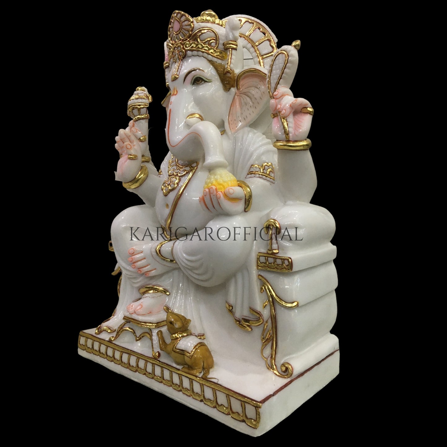 Estatua de Ganesha Murti 24 pulgadas Mármol de oro blanco Ganapati Idol Regalo perfecto para el hogar Primer Ganesha