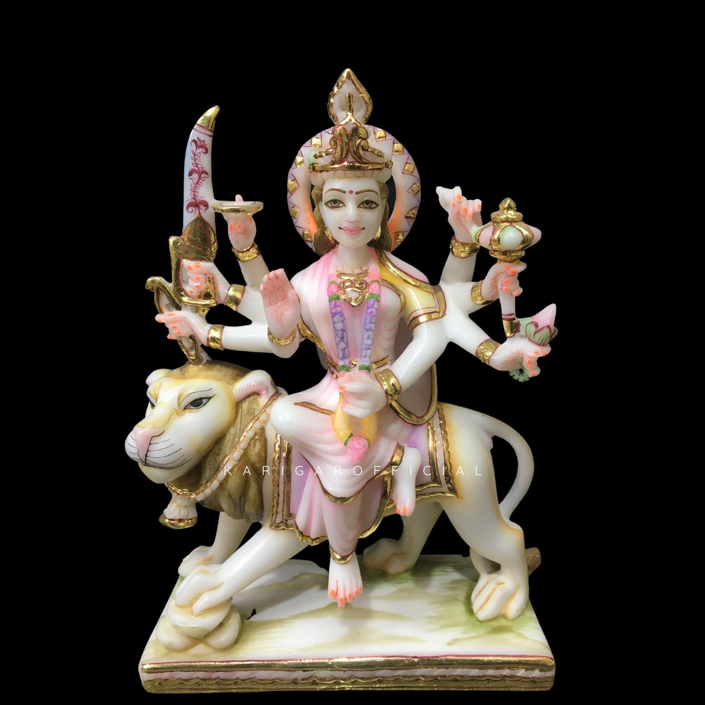 Durga Statue, Large 12 inches Marble Murti, Calm Maa Durga Sitting on Lion Figurine, Hindu Goddess of Strength, Amba Statue for Navratri Puja, Maa Sherawali Adi Shakti Idol, Indian Home Temple Decor