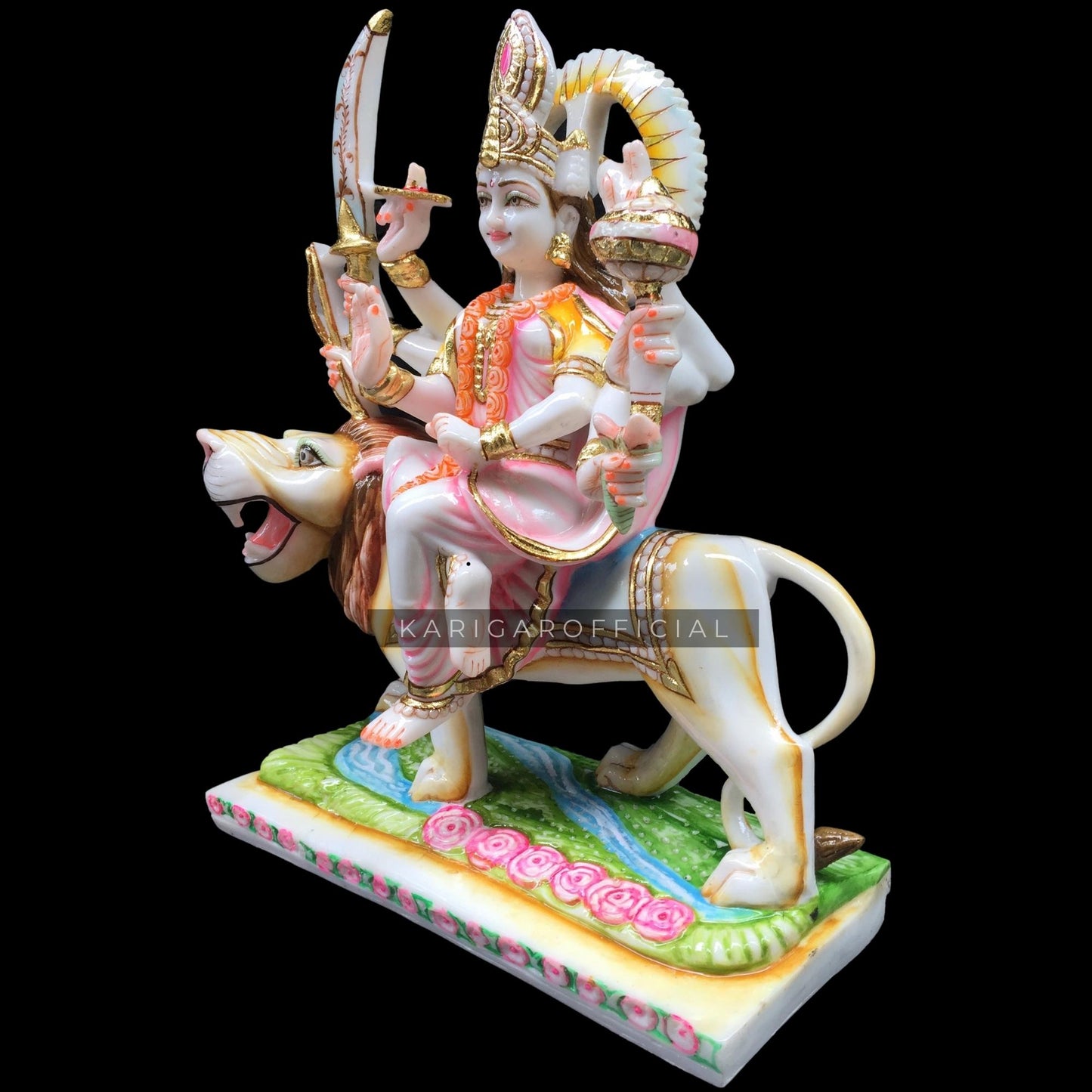 Durga Statue Murti Large 18 inches Durga Marble Figurine Shaila Putri Kali Sculpture Amba Sitting on Lion Statue for Navratri Puja Maa Sherawali Adi Shakti Powerful Hindu Home Temple Housewarming gift