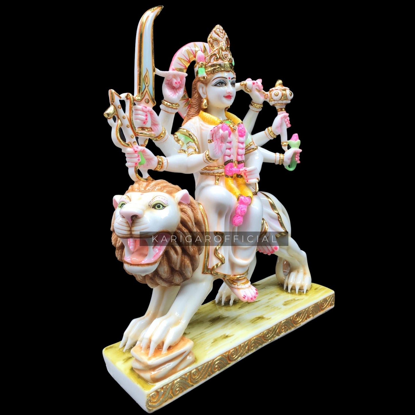 Diosa Hindú Estatua de Mármol Durga Hoja de Oro Trabajo para el Templo del Hogar 15'' 