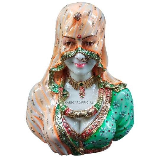 Bani Thani Bust Statue, Large 15 inches Murti, The Indian Mona Lisa Bust Marble Sculpture, Traditional Indian Women Figurine Bust, Multicolor Jewelry Clothes Figurine - Home Office Decor Gifts