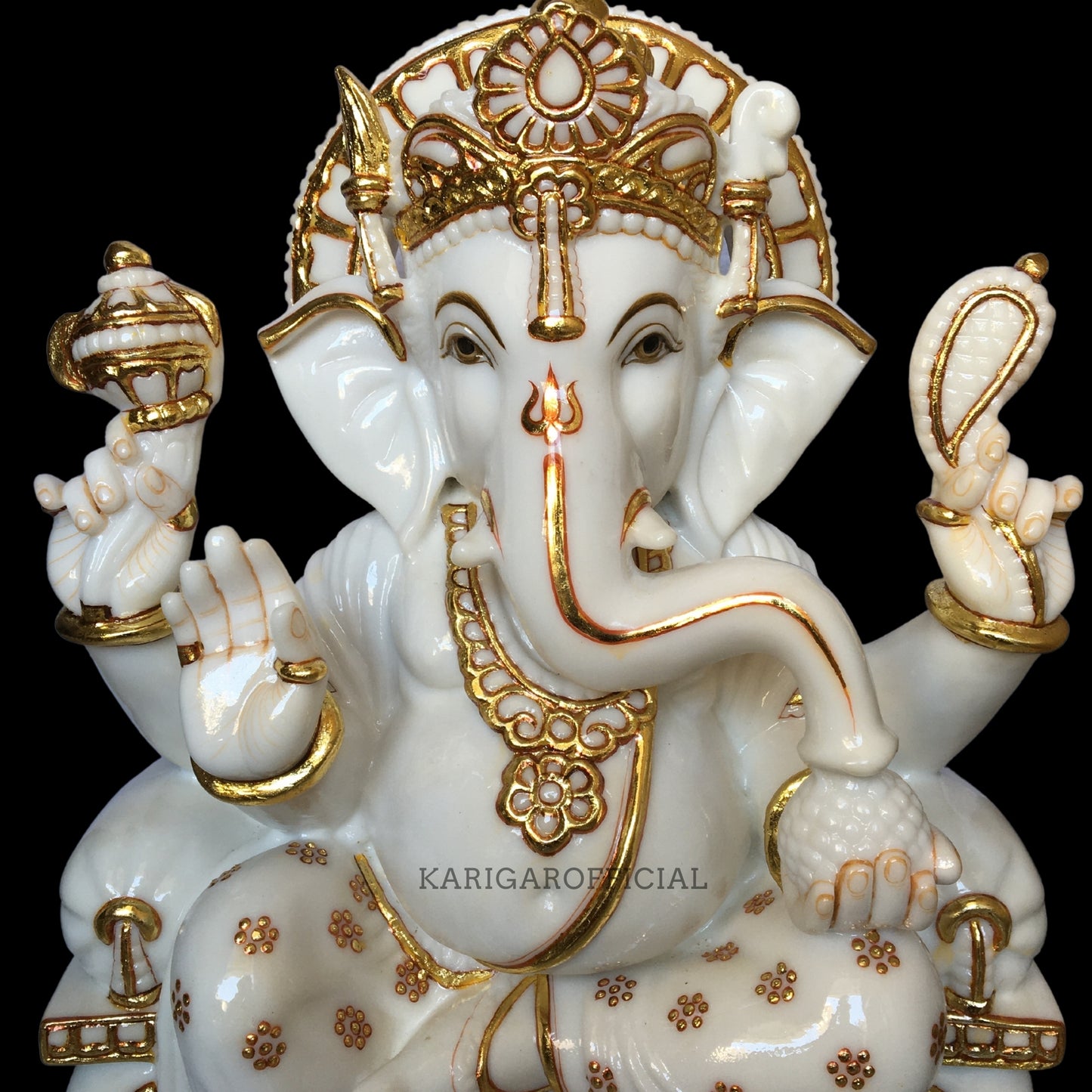 Golden Ganesha Statue Large 24 inches Marble Ganapati Idol For Home Temple Housewarming Gifts
