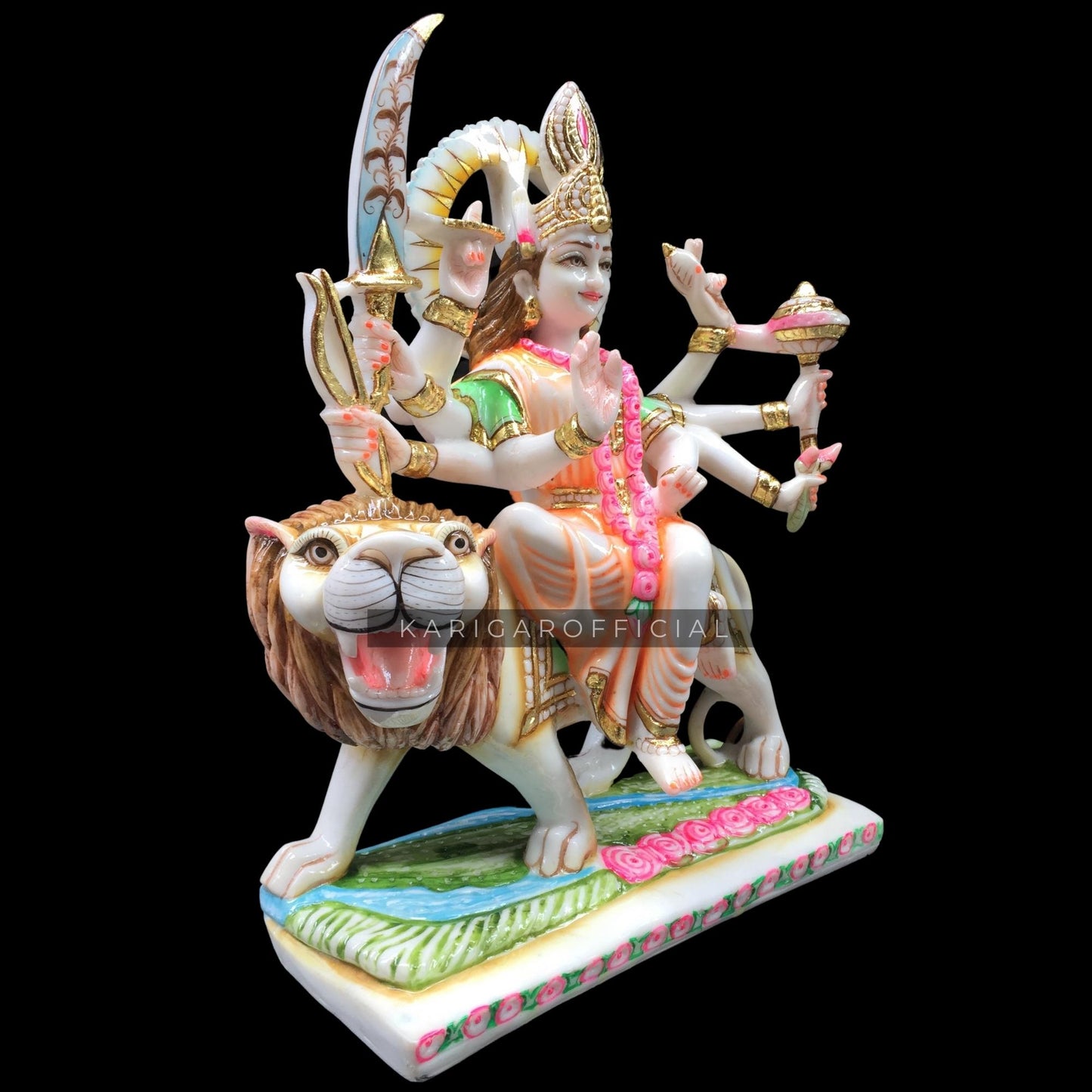 Durga Statue Murti Large 18 inches Durga Marble Figurine Shaila Putri Kali Sculpture Amba Sitting on Lion Statue for Navratri Puja Maa Sherawali Adi Shakti Powerful Hindu Home Temple Housewarming gift