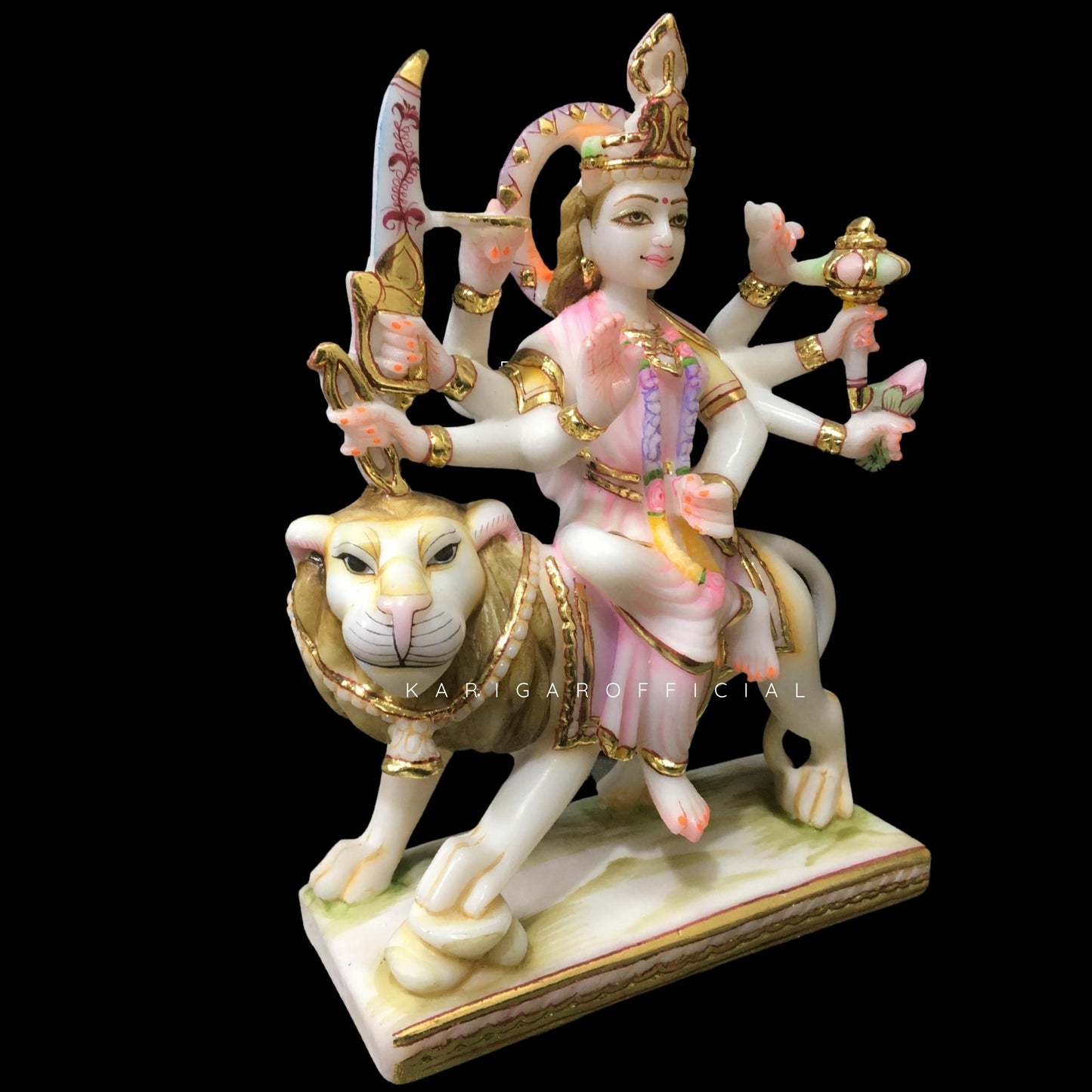 Durga Statue, Large 12 inches Marble Murti, Calm Maa Durga Sitting on Lion Figurine, Hindu Goddess of Strength, Amba Statue for Navratri Puja, Maa Sherawali Adi Shakti Idol, Indian Home Temple Decor