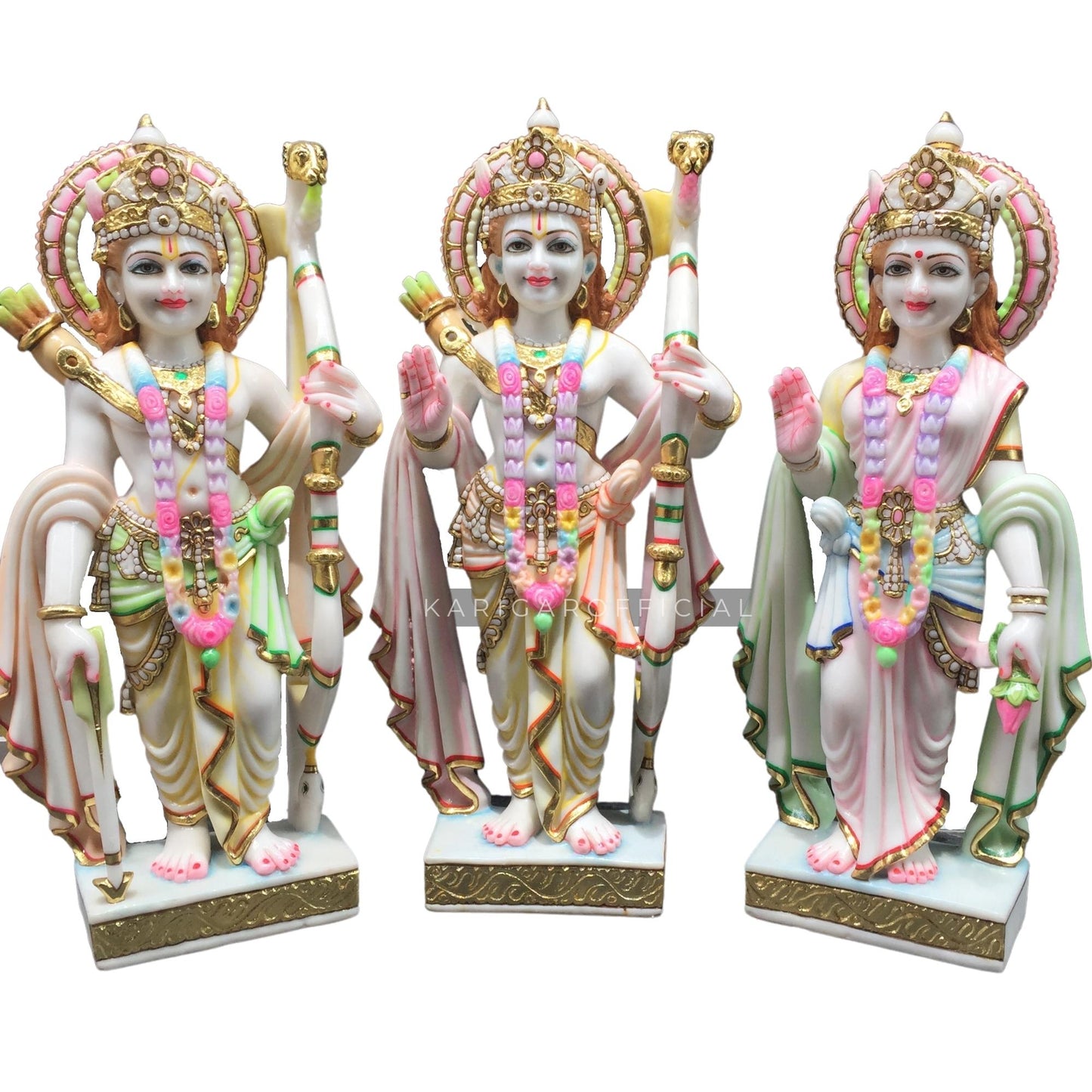 Ram Darbar Statue 24 inches Hand Painted Marble Ram darbar Murti Large Ram Darbar Statues Lord Rama Hanuman Lakshman Sita Mata Temple Hindu God Home Temple decor Diwali Housewarming Gifts Sculpture