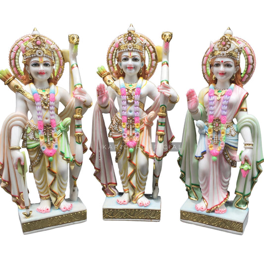 Estatua de Ram Darbar de 24 pulgadas de mármol pintado a mano Ram darbar Murti Estatuas grandes de Ram Darbar Señor Rama Hanuman Lakshman Sita Mata Templo Dios hindú Decoración del templo Diwali Regalos de inauguración de la casa Escultura