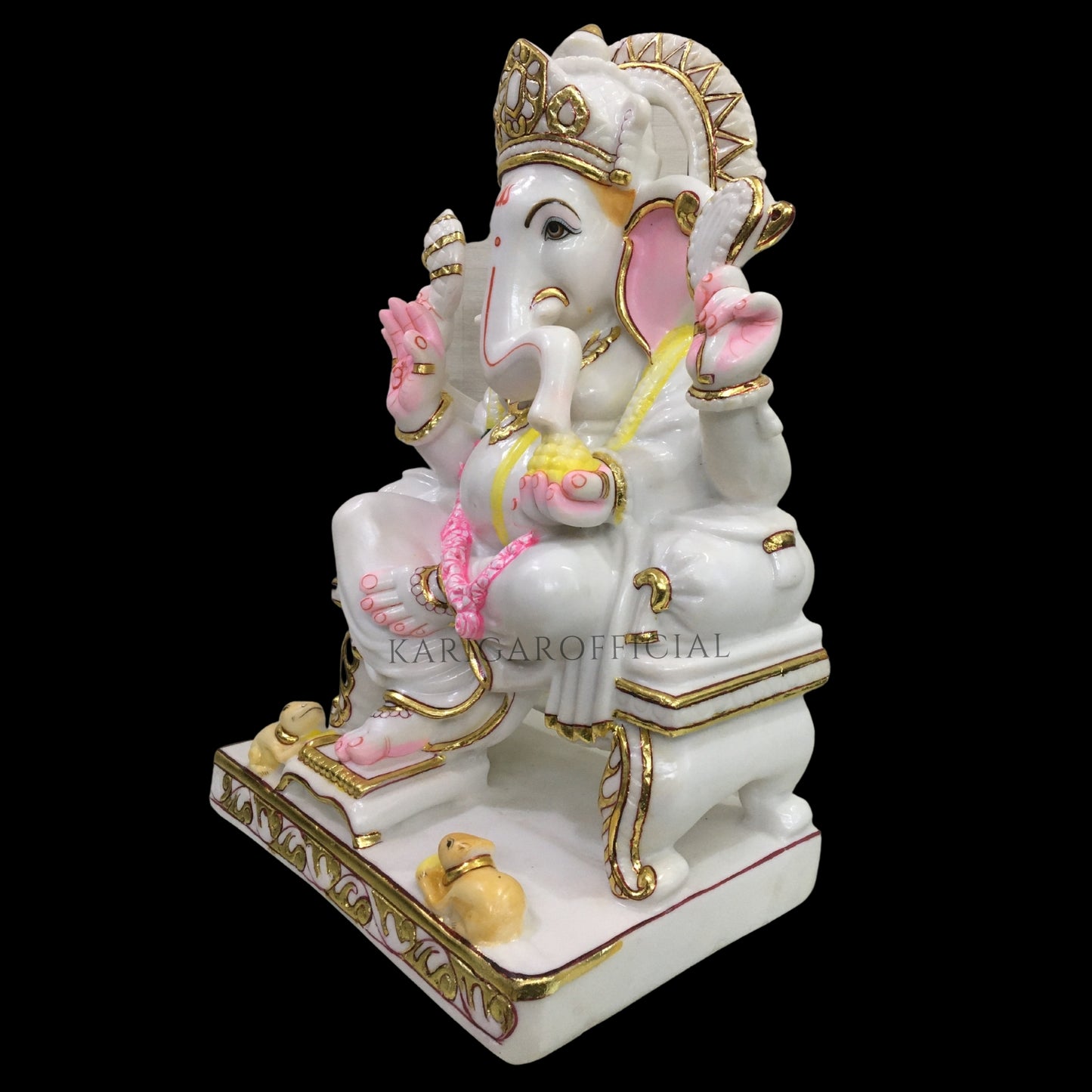Blanco Rosa Lindo Ganesha Grande 18" Marble Idol Los mejores regalos de inauguración 