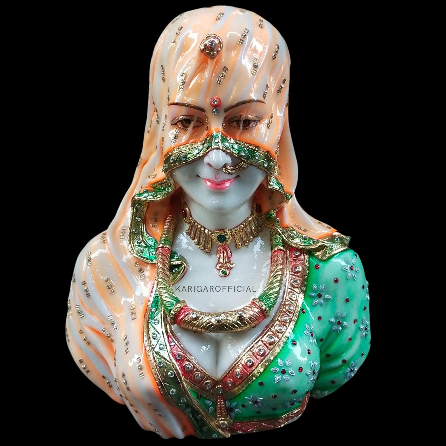 Estatua de busto de Bani Thani, Murti grande de 15.0 in, escultura de mármol del busto indio de Mona Lisa, busto tradicional de mujer india, figura de ropa de joyería multicolor, regalos para decoración del hogar y la oficina 
