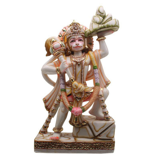 Hanuman Statue, Large 18 inches Multicolor Hanuman Figurine, Hand Painted Anjaneya Idol, Powerlifter Bajrang Bali Murti, Hindu Monkey God of Devotion Strength, Home Temple Pooja Housewarming Gifts