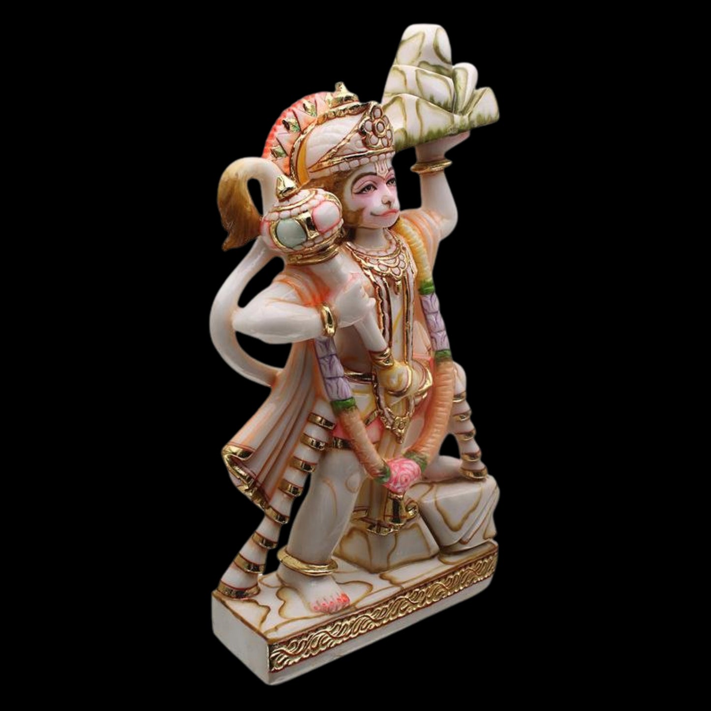 Hanuman Statue, Large 18 inches Multicolor Hanuman Figurine, Hand Painted Anjaneya Idol, Powerlifter Bajrang Bali Murti, Hindu Monkey God of Devotion Strength, Home Temple Pooja Housewarming Gifts