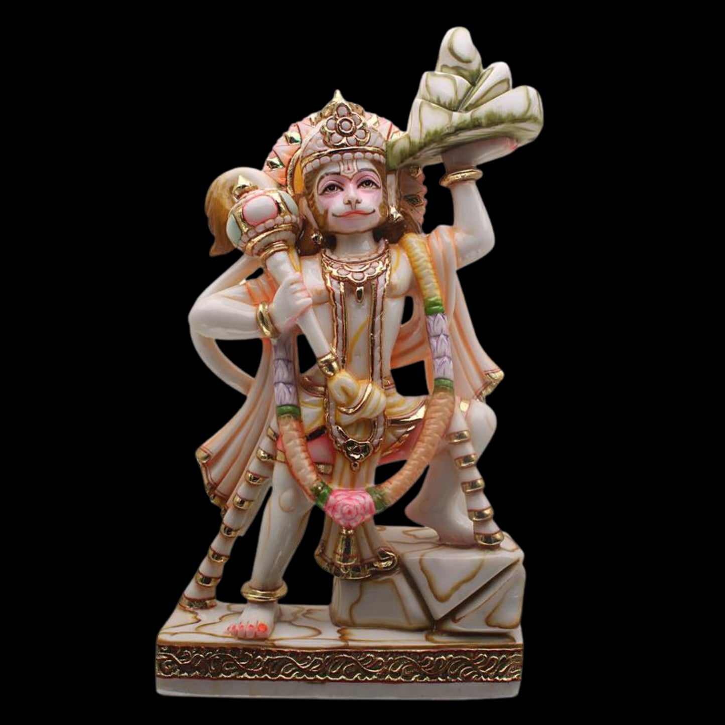 Hanuman Statue, Large 18 inches Multicolor Hanuman Figurine, Hand Painted Anjaneya Idol, Powerlifter Bajrang Bali Murti, Hindu Monkey God of Devotion Strength, Home Temple Pooja Housewarming Gifts