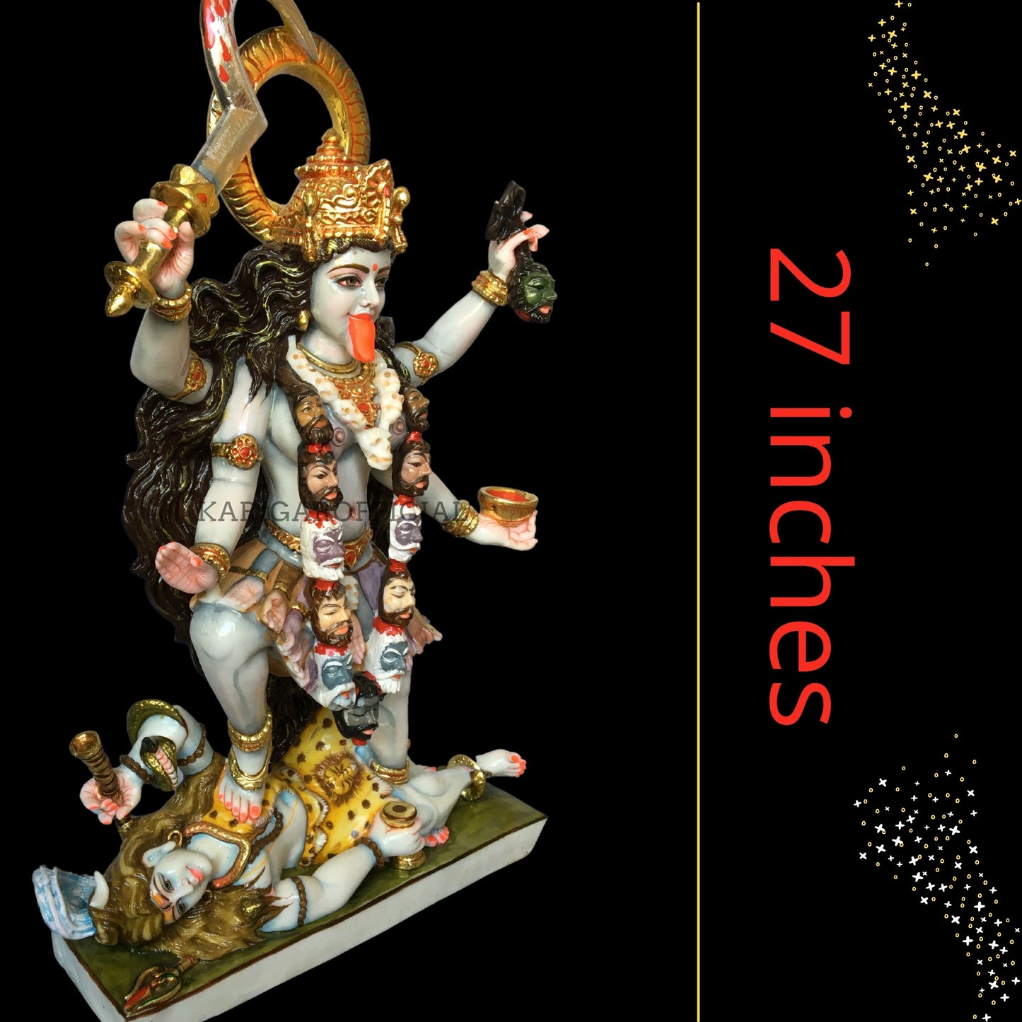 Maa Kali de pie sobre Shiva Estatua grande de Mahakali de 27 pulgadas para el templo del hogar 