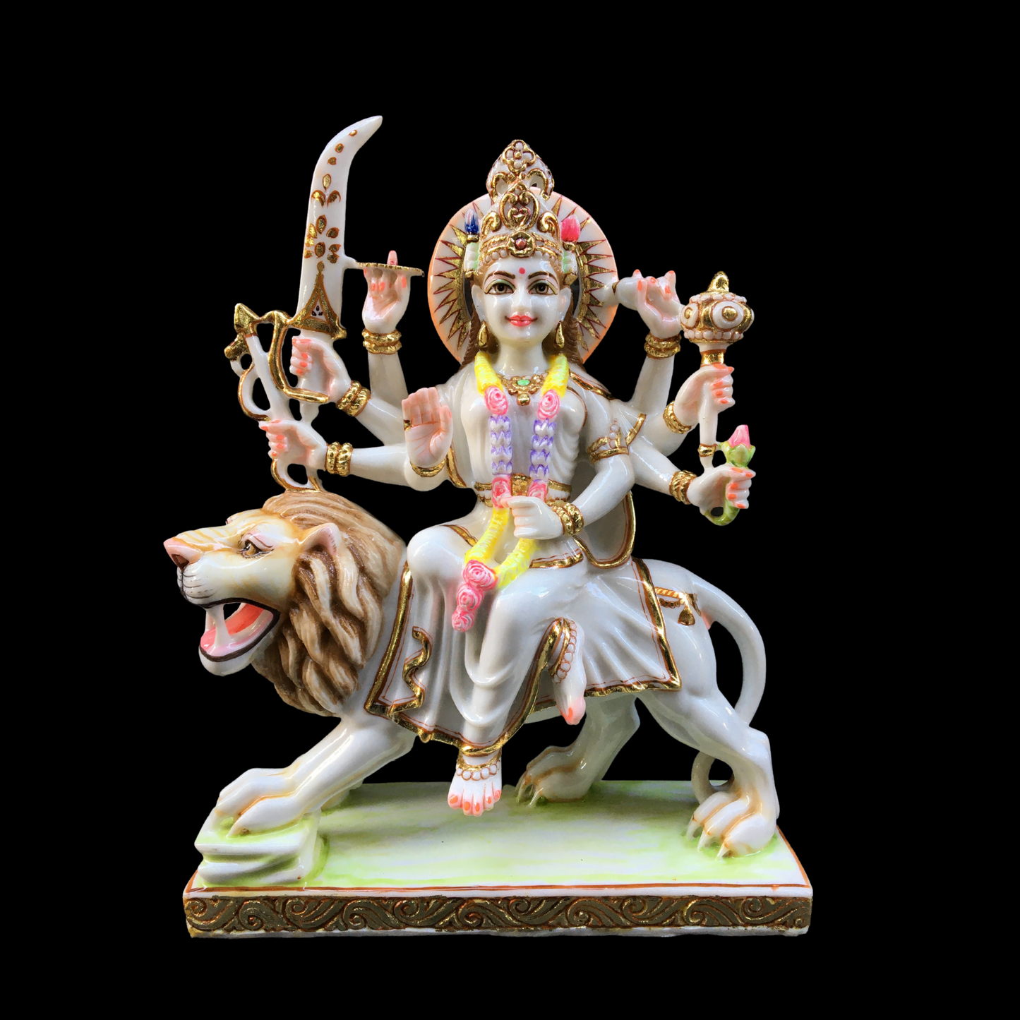 Durga Statue Murti Large 15 inches White Marble Maa Sherawali Idol, Hindu Goddess of Strength Amba Statue for Navratri Puja For Home Temple Decor Adi Shakti Indian Housewarming Gifts Sculpture