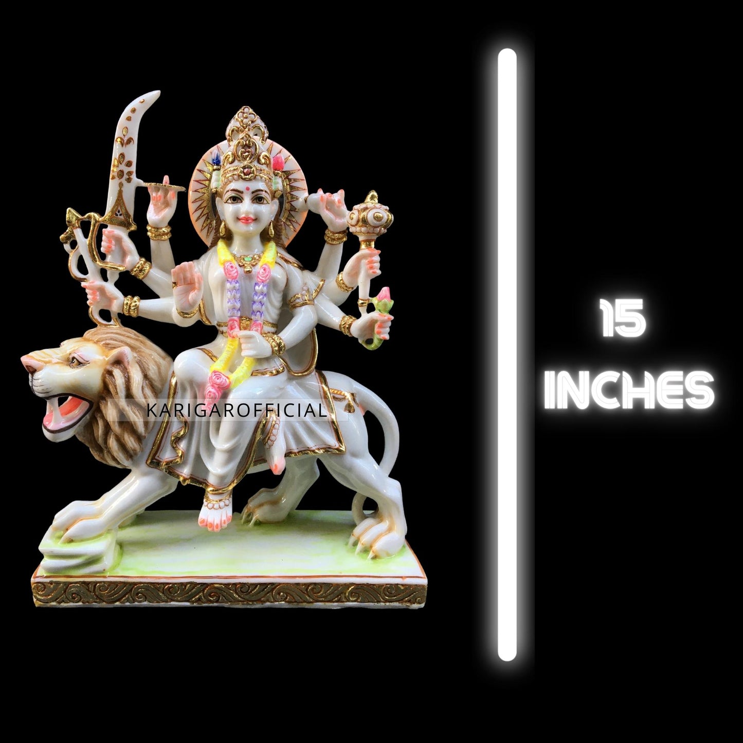 Durga Statue Murti Large 15 inches White Marble Maa Sherawali Idol, Hindu Goddess of Strength Amba Statue for Navratri Puja For Home Temple Decor Adi Shakti Indian Housewarming Gifts Sculpture