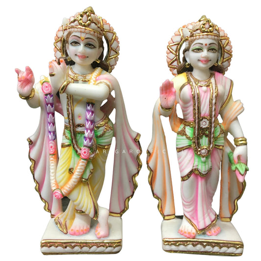 Estatua de Radha Krishna, ídolo RadhaKrishna de mármol grande de 9 pulgadas, Murti de pareja de amor divino, figura de Murlimanohar multicolor pintada a mano, decoración especial del templo del hogar, regalos de aniversario de inauguración de la casa